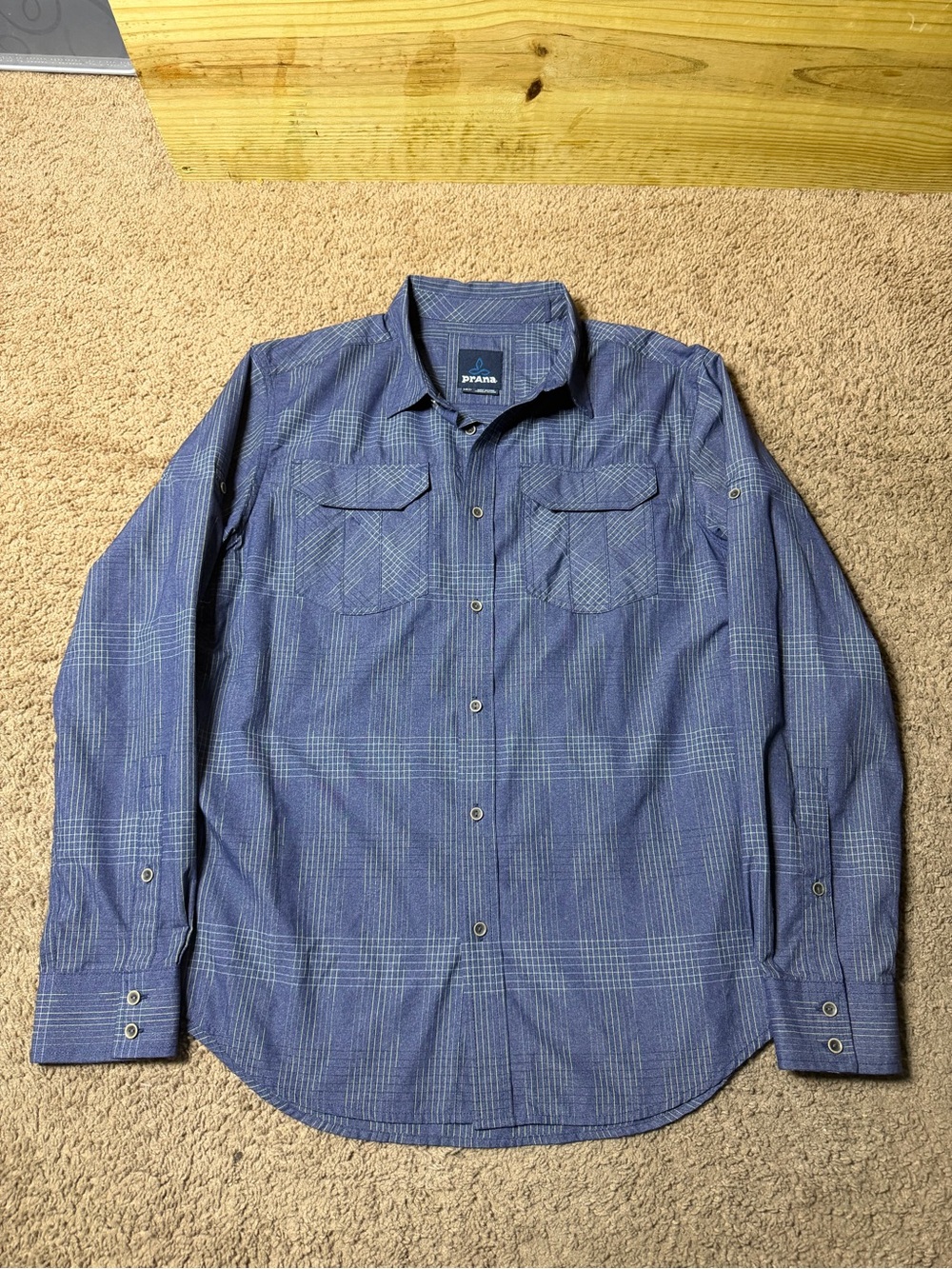 Prana Citadel Shirt Men Medium Blue Striped Long Sleeve Hiking